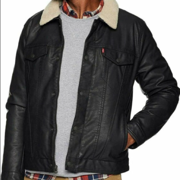 Levi's Other - Levi's Faux Leather Buffalo Plaid Lined Trucker Jacket L